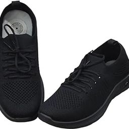 Lightweight Knit Athletic Sneakers, Black Mesh Running Shoes with Air Cushion, Breathable Comfort Walking Shoes-image-2