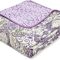 Tzafrir Cotton Dohar Double Bed King Size, 100% Cotton, Reversible, Comforter Reversible, Duvet, Chadar 84" x96 Floral, Purple-32