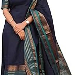 Traditional Navy Blue Kurti Set with Teal Dupatta, Gold Zari Border, Square Neck Design-image-39