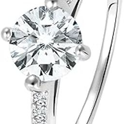 925 Sterling Silver Rhodium Plated Round Solitaire Cubic Zirconia Ring for Women and Girls Gift for Her (Size- US 5 to 8)-6