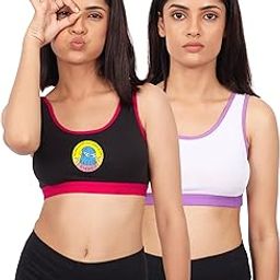 Sports Bra for Women's, Cotton Non Padded Full Coverage, Non-Wired T-Shirt Gym Workout Bra with Regular Broad Strap, Activewear Training Bra (Pack of 2 Bra)-image-50