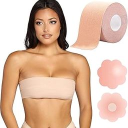 Nipple Cover Silicone Pasties Reusable NoShow Bra for Women(skin friendly self adhesive washable breast petals lingerie, shoulder less backless dresses) Thin (Boob Tape+Disposable Pasties)-picture-40