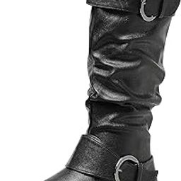 Women's Knee High Low Hidden Wedge Boots, URA-BLACK, 7.5-image-65