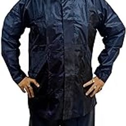 Men & Women Raincoat, Rainwear, Barsaati, Overcoat with Hood, Side Pockets 100% Waterproof Portable Rain Suit-Black & Blue-image-72
