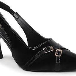 Women's Slingback Pumps Black Patent Leather Double Strap Heels for Work, Party & Casual Wear-image-10