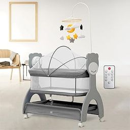 Mee Mee Sweet Love Automatic Electric Cradle for Baby | Remote Controlled 3 Gear Swing | Lightweight Baby Cot with Mosquito Net & Cot Mobile | Designed for 0-1.5 Years Kids | Carry Upto 15kgs (Grey)-9