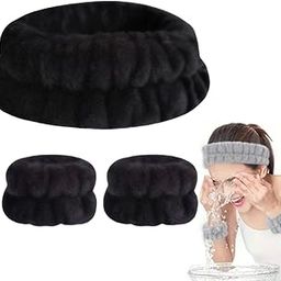 Happy Piglet 3-Piece Elastic Fleece Spa Headband and Wristband Set for Face Washing, Makeup, Yoga, and Fitness for womens and Girls (Black)-image-92