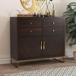 GADWAL FURNITURE Solid Sheesham Wood Wooden Sideboard Storage Cabinet with 4 Drawers and 2-Door Storage Chest of Drawers for Your Living Room & Bedroom Storage Solution (Jase, Finish Walnut)-image-89