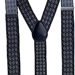calixto Men’s Suspenders – Black with Diamond-Check Pattern, Adjustable Y-Back Style, Elastic Straps & Heavy-Duty Clips for Weddings, Business Suits, Formal Events & Casual Fashion-picture-23
