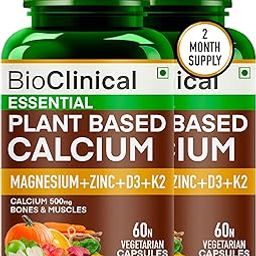 BioClinical 500mg Plant Calcium Magnesium Zinc Vitamin D3 + K2 for Joint Support & Bone Health -100% Plant Based Supplement -Made with Natural Ayurvedic Herbs & Plant Extracts - 120 Veg Capsules-3