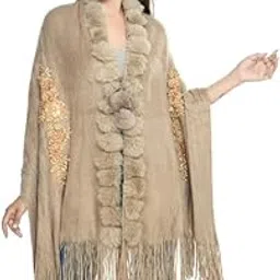 manra Women Girls Faux Fur Winter Warm Wrap Stole for Casual Wear Shawl-picture-2