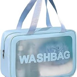 BAOER Multi-Functional Large Makeup Pouch for Women | Waterproof PVC Cosmetic Bags for Girls | Toiletry Storage Wash Bag | Travel Organizer for Bath Accessories & Grooming Kit - Blue 1pc Large-image-71