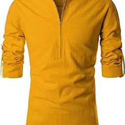 Full Sleeve Chinese/Collar Pure Cotton Casual, Festival Stylish Latest Short Length Slim fit Shirt Style Kurta for Men and Boys.-image-95