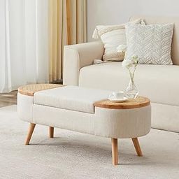 LEGACY OF COMFORT Jurre Rattan Upholstered Ottoman Storage Bench End-of-Bed Ottoman Storage Bench in Ottoman Bench with Storage for Living Room Bedroom & Entryways (Beige)-image-130