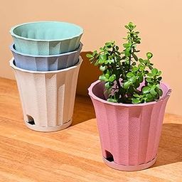 Eha Earth Friendly Ace 7 inch Small Self Watering Pots for Indoor Plants | Set of 4 | Plant Pot Made with Bamboo Fibers | Table Top Planters for Home Decor, Flower Pot for Living Room | Multicolor-image-60