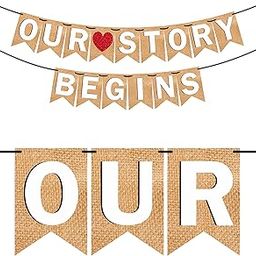 Wobbox Jute Style White Text & Red Heart "Our Story Begins" Pre Wedding Bunting Banner, Pre-Wedding Decoration Item-image-20