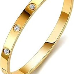 18K Gold Anti Tarnish Bracelet Kada for Women & Girls Stylish | Anti-Tarnish Jewelry Diamond Bracelet | Beautiful Cuff Kada Charm Gift for Birthday, Valentine’s Day, Couple (Gold), Pack of 1-image-2