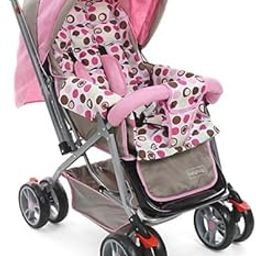 Baby Stroller, Pink Polka Dot Pattern, Reclining Seat, 4 Wheels-image-95