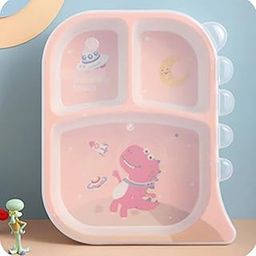 CareVego® Bamboo Plate with Lid Cover for Kids Cute Dinosaur Design-18