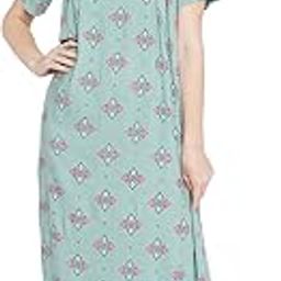 Women's Rayon Maxi Leaf Print Long Nighty-image-43
