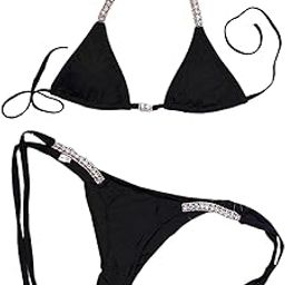 Women Adorable Swimsuit Push Up Bras Rhinestone Bikini Set Bathing Suit M Black-image-72