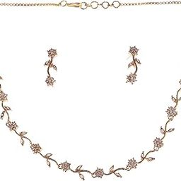 Gold Plated AD Studded Choker Necklace Set with Earrings For Women | Elegant Bridal Jewelry Set | Hypoallergenic and Nickel Free-1