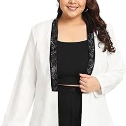 Women Plus Size Blazer | Sequin Embellished | Mild Stretch | Western Stylish Cocktail Jacket (White, Size : 3XL to 8XL)-image-8