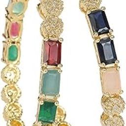 Women's Gold-Plated Multicolor Stone Bangles Set | Traditional CZ Studded Kada for Wedding, Party & Ethnic Wear | Stylish Adjustable Bracelet Design for Girls & Ladies-image-64