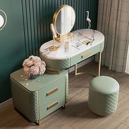 NG Decor Green Makeup Vanity Set Expandable Dressing Table with Cabinet (Stool Not Included)-image-15