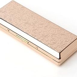Metal Cigarette Case - Women's and Men's, Portable Double Sided Spring Clip, Holds 10 Cigarettes 100mm, Suitable for Self-Sealed Cigarettes (Vines Gold)-image-45