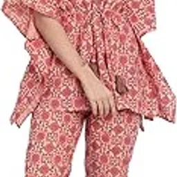 githaan Women's Light Pink Cotton Printed Kaftan Night Suit Set-picture-16