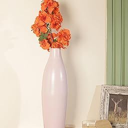 FURNIQUE Tall Pink Pastel Metal Vase – 56.5 cm Iron Floor Vase for Home Decor | Sleek Decorative Flower Pot with Glossy Powder Coat Finish-image-30