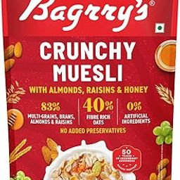 Bagrry's Crunchy Muesli | 40% Fibre Rich Oats with Bran | 82% Multi Grains, Almonds, Raisins & Honey | Breakfast Cereal | Natural Muesli , 400g /425g Pouch (Weight May Vary)-image-60