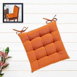 Oasis Home Collection Cotton Shell | Mixfiber Filled |Multipurpose Chair Cushion/Pad with Ties - Pack of 1 (40x40CM - 16"x16", Orange)-image-1
