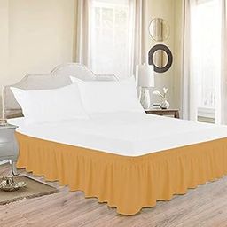 MeckHome Culture Wrap Around Dust Ruffled Bed Skirt 10" Inch Tailored Drop Fade Resistant Brushed Microfiber Bed Skirt - Single Bed | Gold Yellow-image-64