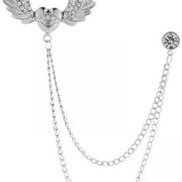 2xShiny Angel Heart Pin Brooch Decorative Exquisite Hanging Chain Brooch Silver-image-42