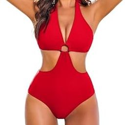 S2Z Fashion Women's One Piece Swimsuits Tummy Control O Ring Cutout High Waisted Bathing Suit Tie Back Swimwear Bikini Set-picture-10