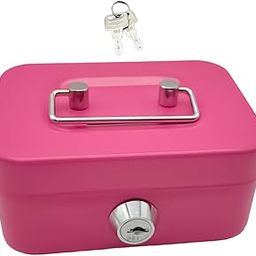 MERISHOPP Money Box with Lock with Top Handle Modern Metal Trinket Holder Case Locking Pink-28