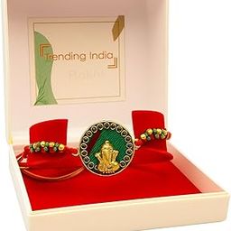 Vending India Boy's Premium Rakhi | Chocolate| Ganesha Set On Real Peacock Feather | Rakhi For Brother In A Luxury Jewellery Box Combo With Roli, Chawal, Chandan & Mishri In A Rakshabandhan Card, 60 G-image-78