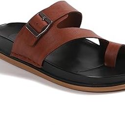 Men's PU Sandals with Double Density Sole | Ethnic & Casual Toe-Loop Flats with Buckle Strap | Anti-Slip, Lightweight Every Day Wear Chappals | Sizes 6-9 | 3 Colors-image-59