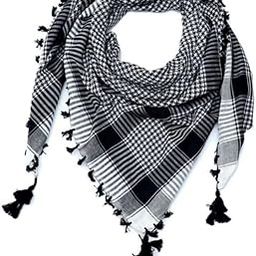 Traditional Keffiyeh Arafat arabic Scarf, Black and White Checkered Pattern, Shemagh with Tassels-image-4