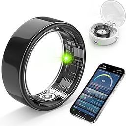 Fitness Tracker with Heart Rate,Blood Oxygen, Blood Pressure, Sleep Tracker, Step Tracker, No Subscription Fee, IP68 Waterproof Smart Ring for iPhone & Android (Black 7#) ZL1 (Black, 8)-25