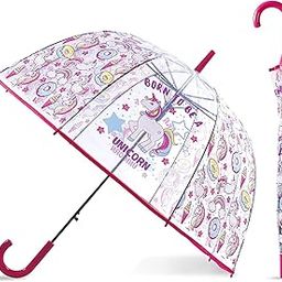 CHAATEWAL Pink Frill Unicorn Umbrellas for Rain Unisex,Clear Bubble Transparent Dome Umbrella, Auto Open Windproof Umbrella, Unicorn Kids Umbrella Transparent Rain Umbrella Children-23