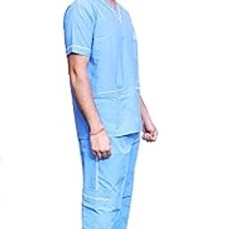 Primestore India Unisex Scrub Suit set with Piping V-Neck 3 Pocket Top and Cargo Type Trouser (34 x small, Sky Blue)-image-95