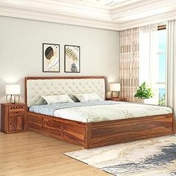 SONA ART & CRAFTS Sheesham Wood King Size Bed with Box Storage | Solid Wooden King Size Cot Bed | Double Bed Furniture for Bedroom Living Room Home - K_N_11 (Honey Finish)-picture-15