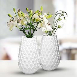 Indulge Homes White Ceramic Pineapple Vase - Set of 2 | Pineapple Vases for Home Decor, Round Modern Pampas Vases for Wedding Dinner Table Party Living Room Office Bedroom, Decorative Gift - 7 Inches-image-13