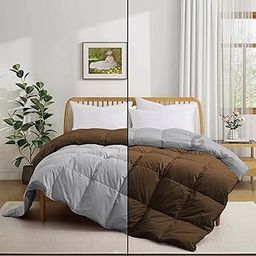 500 GSM Winter Comforter Double Bed Size (90"X100") - Unique Design Heavy Winter Comforter 500 GSM Microfiber Fill - Duvet/Blanket Double Bed - Chocolate Brown/Silver Grey Color-image-59