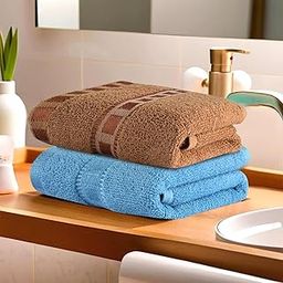 Kuber Industries Pack of 2 Cotton Hand/Face Towels for Men & Women | Easily Washable | Workout Gym Napkins for Men | Pocket Towel - Sky Blue & Golden-11