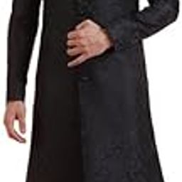 Men Black Jacquard Indowestern Sherwani Sherwani Churidar Set with Ethnic Motifs-image-90
