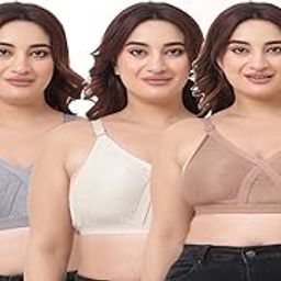 Women's Cotton Blend Non-Padded C-Cup Heavy Bust Full Coverage Non-Wired Plus Size T-Shirt Everyday Bra Combo Pack of 3-image-84